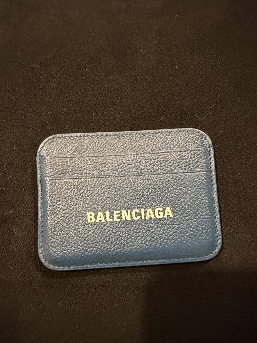 Balenciaga Navy Pebbled Leather Card Sleeve with Gold Logo